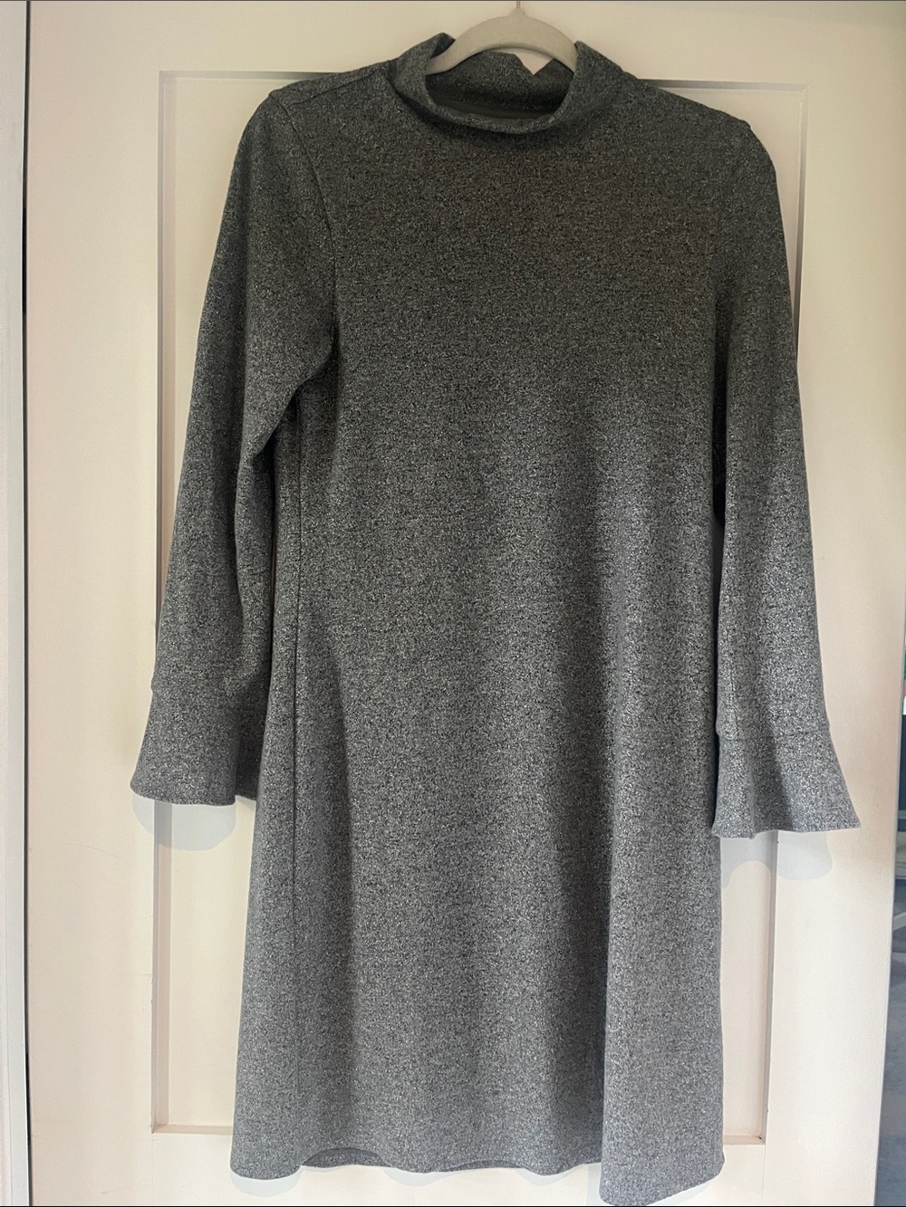 White House Black Market Women's Grey Mock-Neck Long Sleeve Dress